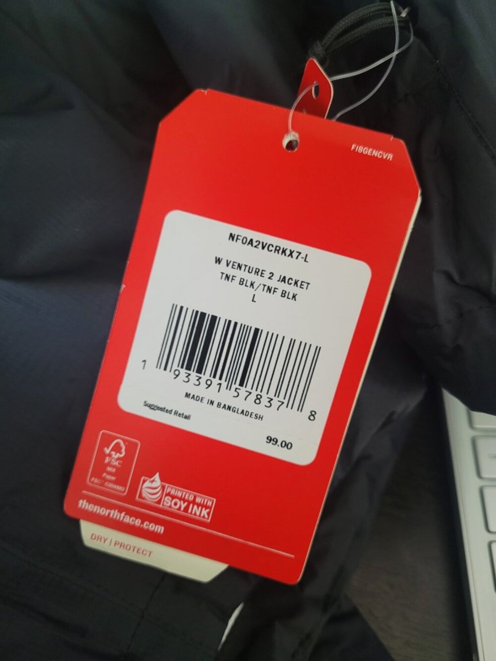 NWT THE NORTH FACE Women’s Venture 2 Waterproof Hooded Rain Jacket Black Size L - Picture 5 of 6